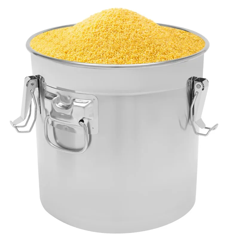33L 304 Stainless Steel Storage Bucket with Lid Airtight Food Storage Container with Handles for Kitchen Rice Flour Cereal