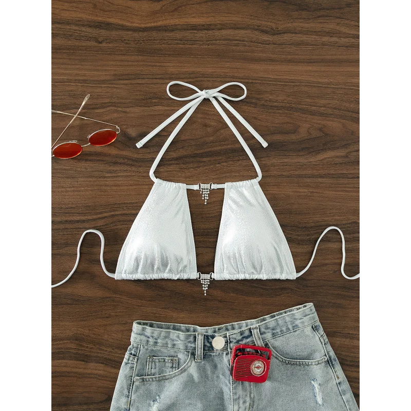 Silver Single Piece Top Swimsuit Bikini Accessories Swimsuit TiebikiniSexy Women's Fashion