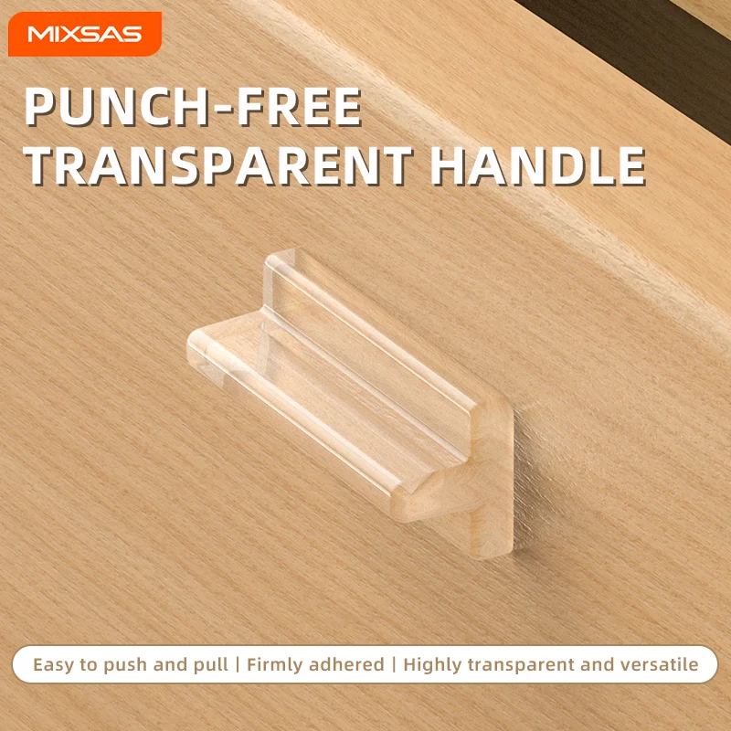 MIXSAS Self-Adhesive Door Handle Transparent Silicone Sliding Window Door Pulls No-Drill Pull Furnitur for Drawer Glass Cabinet
