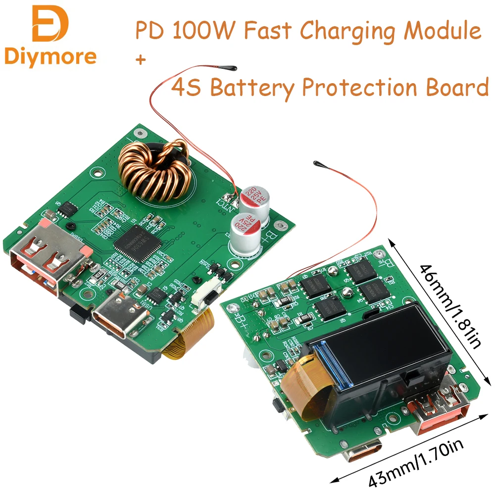 Hochleistungs-PD 100W Schnelllade-Modul 4S Batterieschutzplatine TFT-Farbdisplay Digitales Powerbank-Hauptboard DIY-Modul