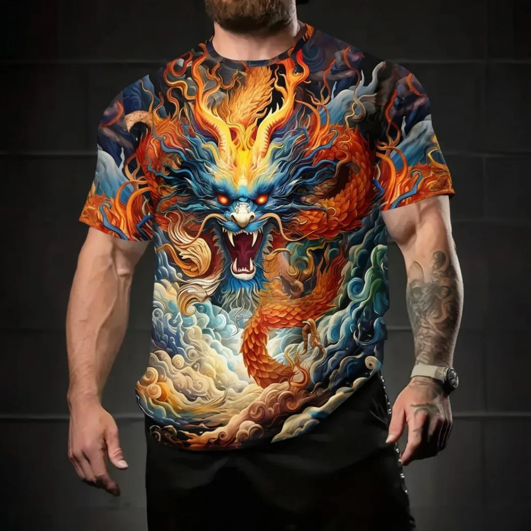 

Dragon T-shirt Men's Short Sleeve Summer Outdoor Fashion Round Neck Tops 3D Animal Printed Patterns OverSize Men's Clothing