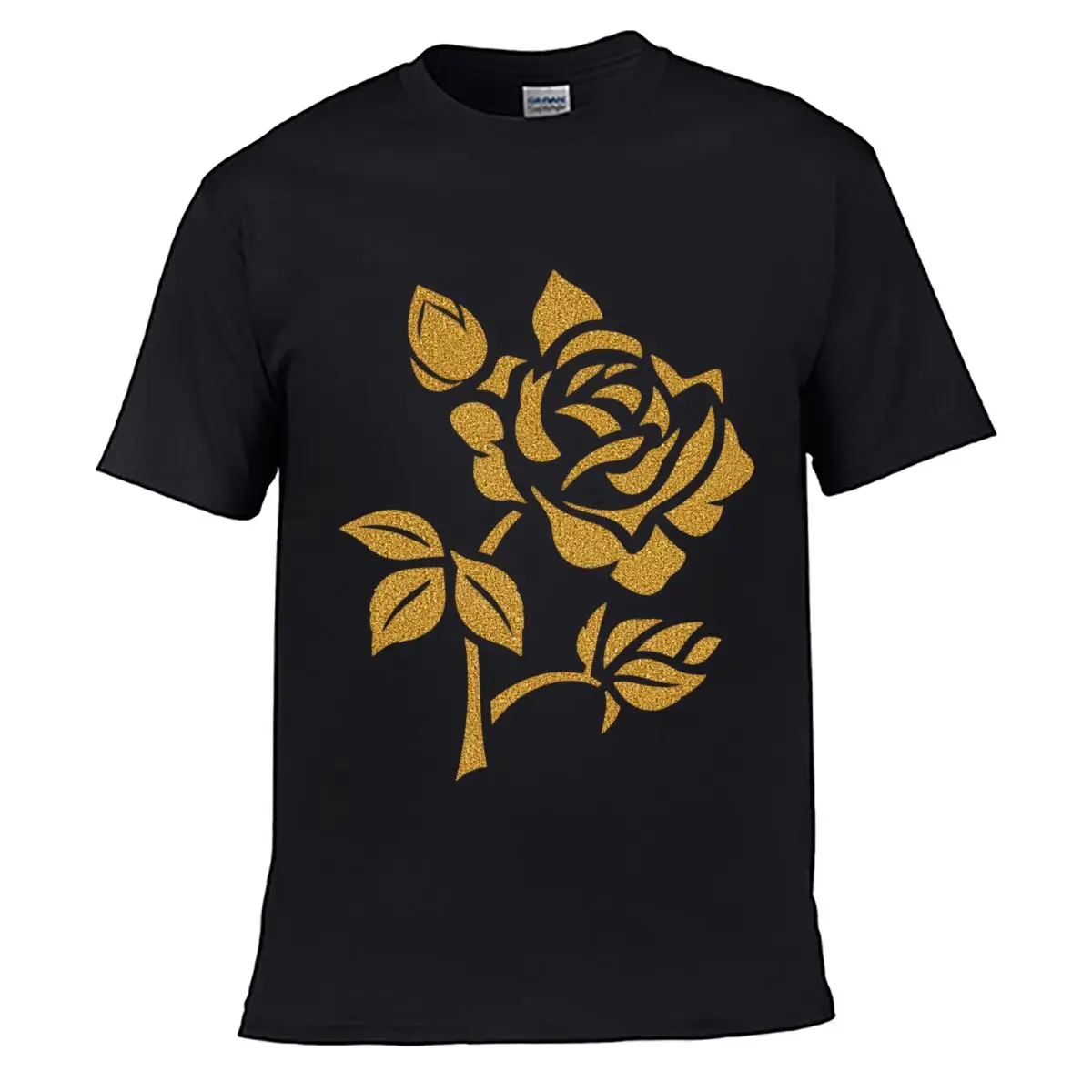 Golden Glitter Rose Flower Floral Design short-sleeved T-shirt