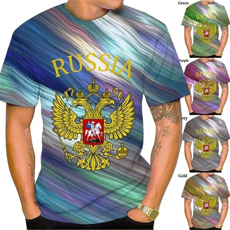 Summer 3D Printed Russia Flag Totem Tshirt Men's Crew Neck Short Sleeve Tees Top Streetwear Kids Oversized Tshirts Y2k Clothes
