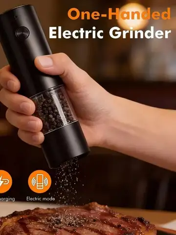 1pc/2pcs Electric Salt and Pepper Grinder Automatic Rechargeable Pepper Mill Shakers External Adjustable Coarseness Kitchen