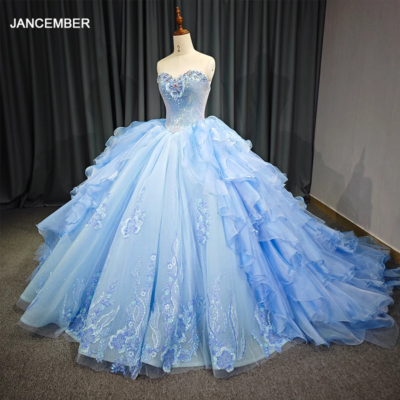 

Jancember Brand New Popular Design Quinceanera Dresses For Gril Organza Strapless Beading vestido de 15 quinceañeras 2024