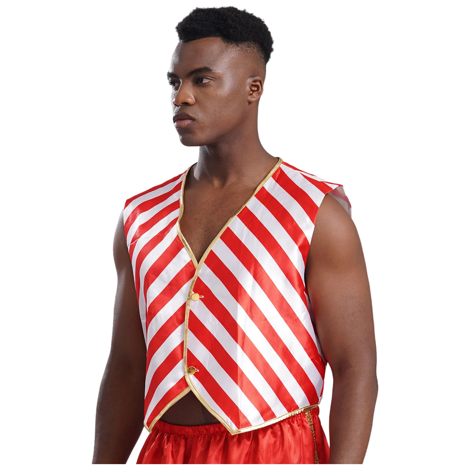 Mens Christmas Candy Cane Waistcoat Santa Claus Color Block Stripe Sleeveless Vest Carnival Festival Holiday Xmas Party Costumes