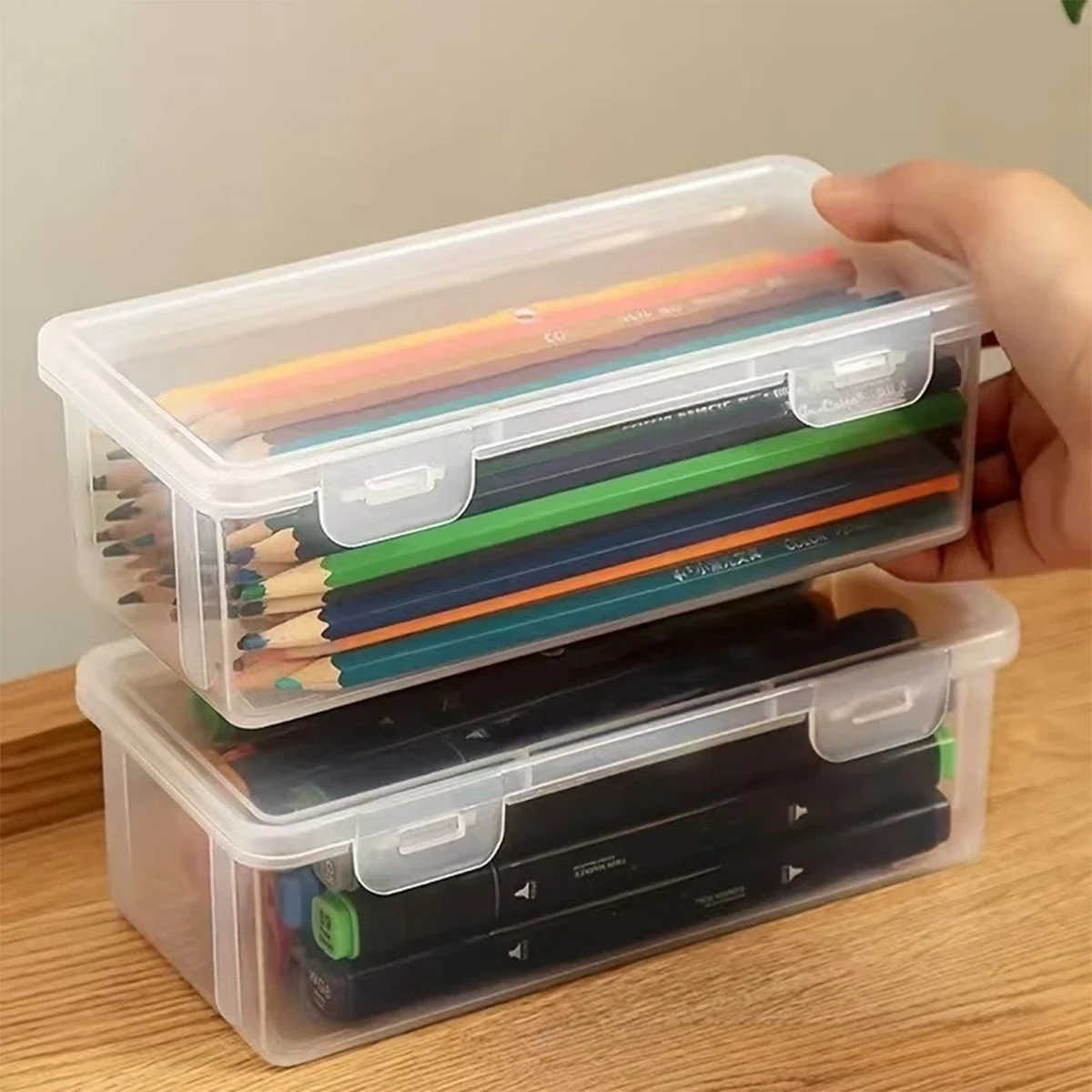 Large Clear Transparent Pencil Case Organizer Multifunctional Art Supplies Storage Box for Students Creative School Organizer