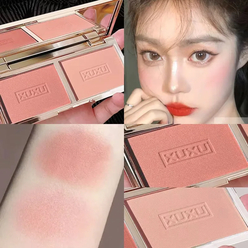 2-color Peach Blush Palette Natural Rose Pink Red Rouge Face Cheek Pigment Shimmer Brighten Long-lasting Nude Makeup Cosmetic