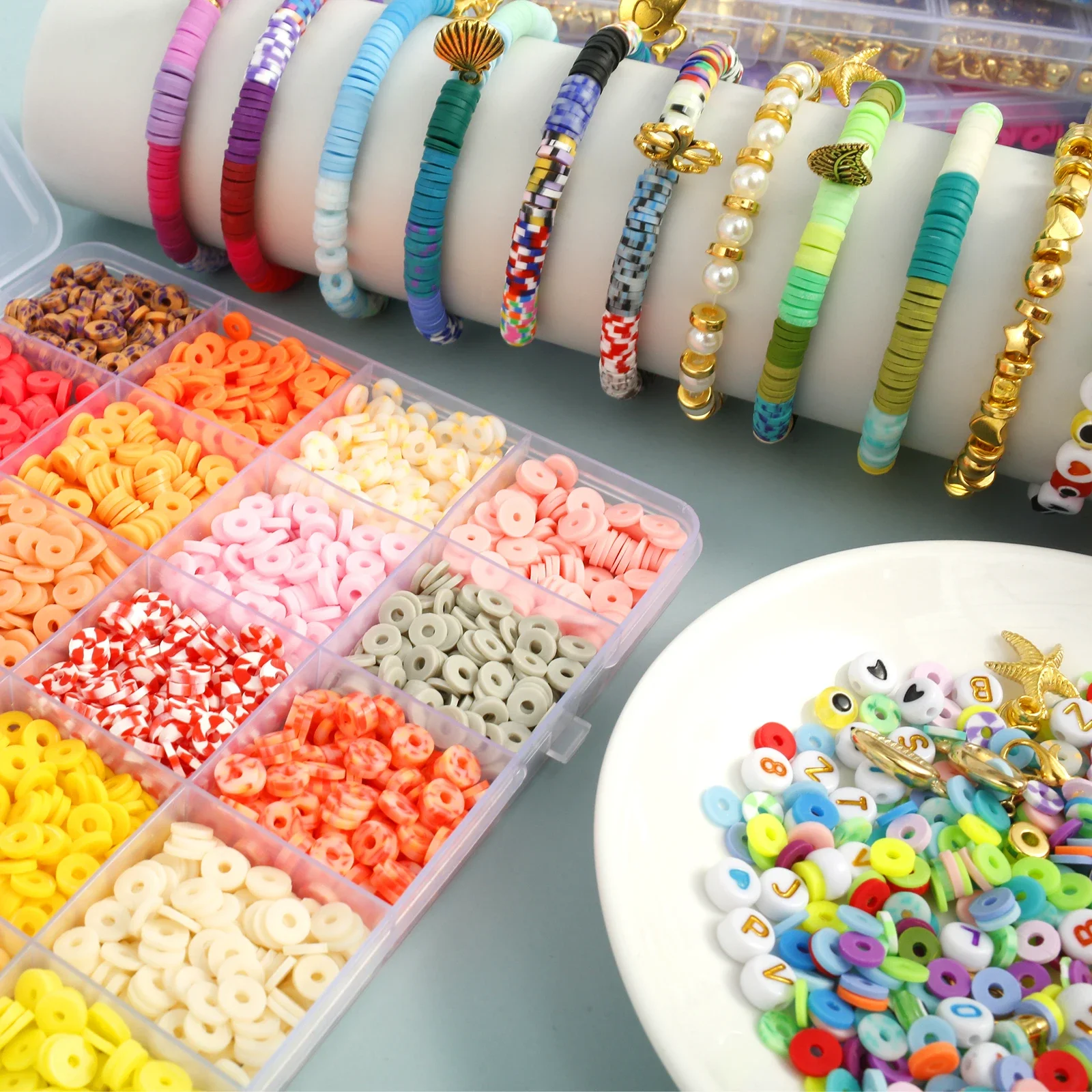 

Clay Beads Bracelet Making Kit Soft Ceramic Clay Beads Crafts Kit Accessories Colors Clay Beads Colourful Bracelet Making Kit