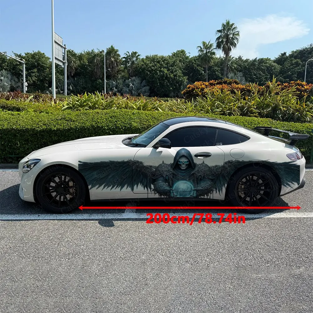 2pcs Blue Glow Bone Wing Wraith Car Side Wraps, Self-Adhesive PVC Waterproof & Scratch-Resistant Stickers, Car Accessory Gift