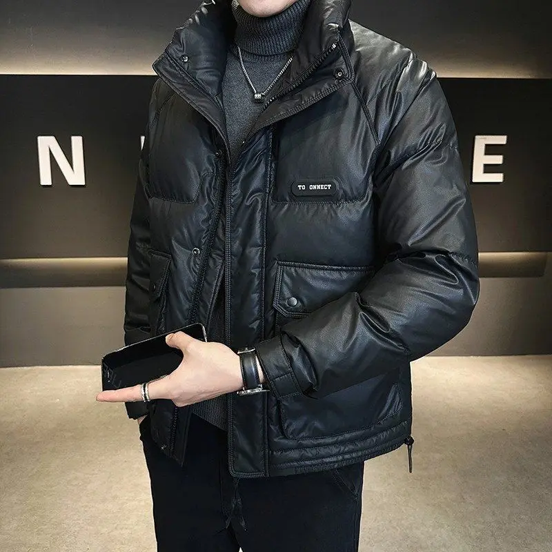 Men's down Jacket Winter Thickened Short Style Stand Collar Anti-Cold Outerwear Sporty Fit White Duck Feather Filled Coat