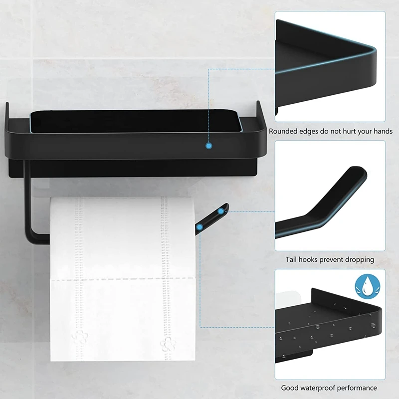 Toilet Roll Holder With Shelf Wall Mounted Self Adhesive Toilet Roll Holder For Bathroom Washroom Toilet Kitchen