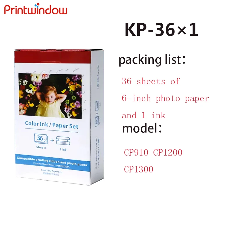 

Compatible KP-36 KP-108IN Ink Cartridges and Sheets Glossy Photo Paper For Canon Selphy CP1500 CP1300 CP1200 CP910 6 inches