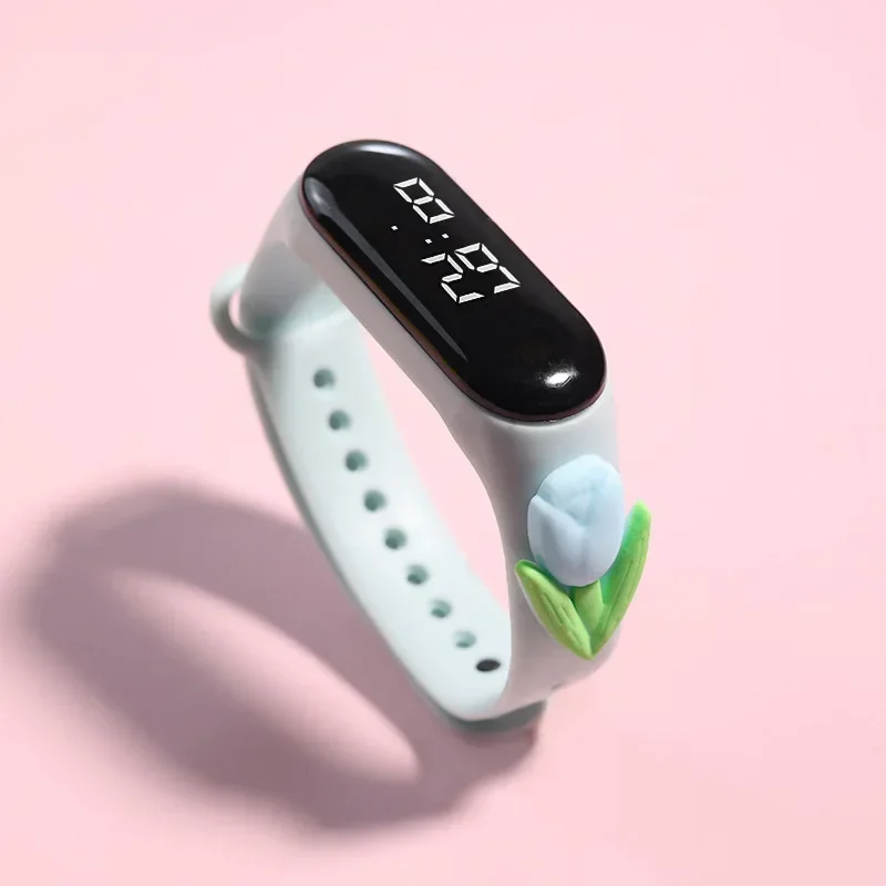 ساعة يد رياضية رقمية عصرية للفتيات بحزام سيليكون إلكتروني LED كرتوني للأطفال Montre