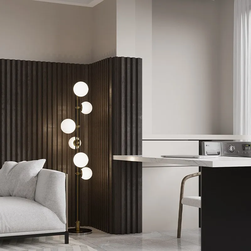Modern simple living room floor lamp multi-head model room bedroom creative designer all-copper lamp sofa lamp glass