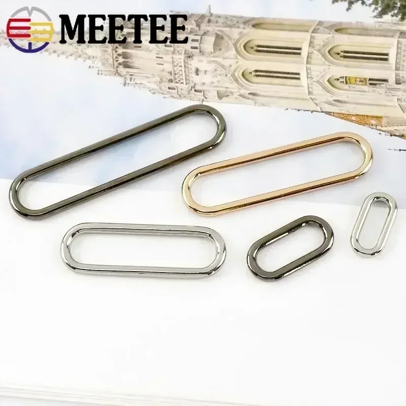 Meetee 10Pcs 15/20/25/32/40/50/60mm Metal Oval Buckle Bag Strap O Ring Adjust Clasp Dog Collar Hook DIY Garment Sewing Accessory