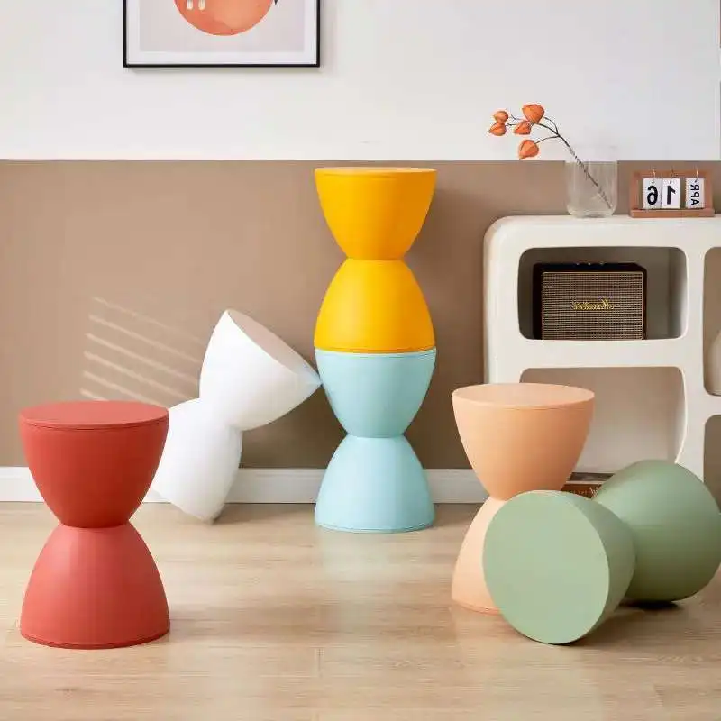 

Creative Hourglass Stool Living Room Coffee Table Plastic Round Footstool Shoe Changing Stool Nordic Home Stool Indoor Furniture
