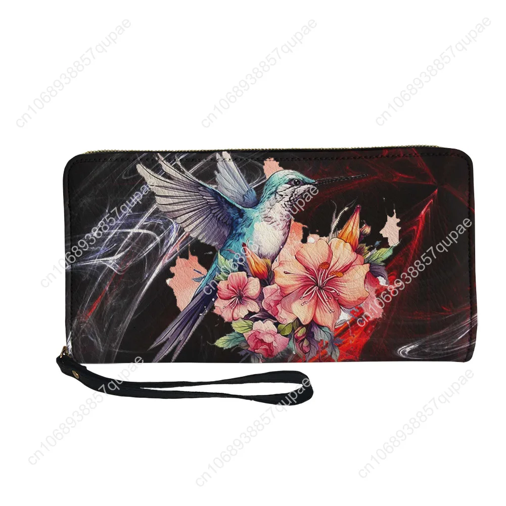 Floral Hummingbird Animal Bird Lover Custom Wallet Purse Mens Womens Zipper Long Wallets Double Print  Portable Wallet Gift Bag