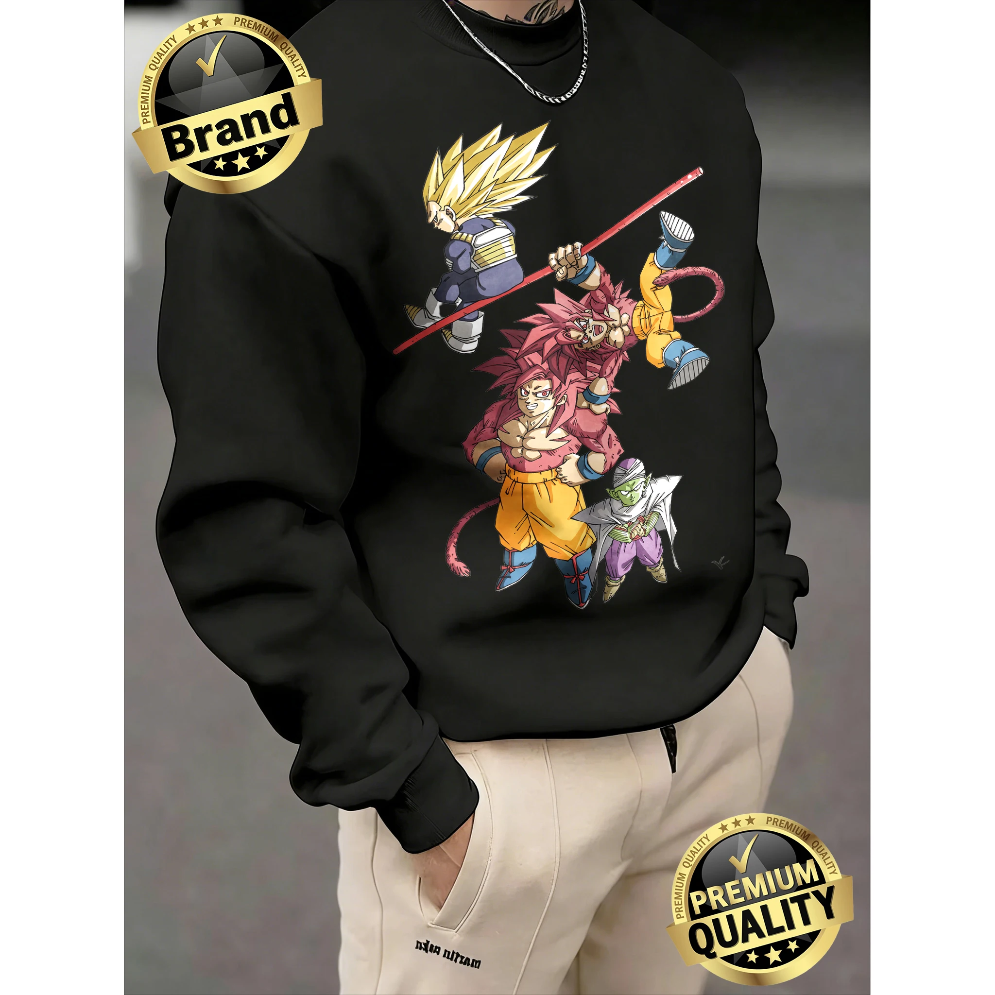 

2026 Fall Dragon Ball Goku Evolution & Piccolo Print 100% Cotton Crewneck Sweatshirt, Oversized Fitness Streetwear for Men Women