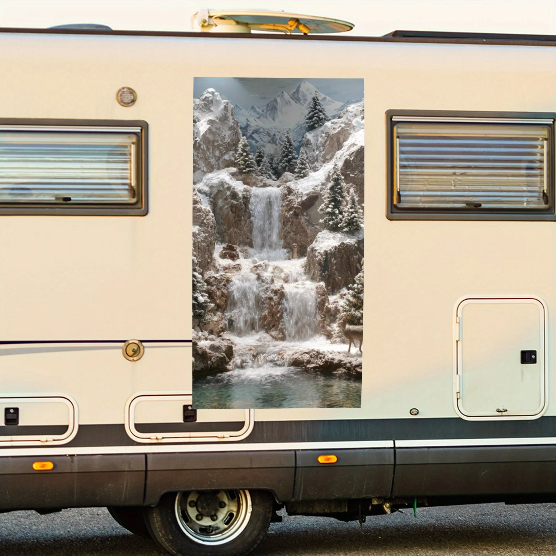 

Виниловая наклейка «Снежная гора» с водопадом для двери автомобиля на колесах, водонепроницаемые самоклеящиеся виниловые наклейки, декоративная защита автомобиля