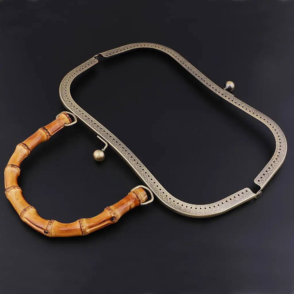 Vintage Metal Frame Kiss Clasp with Bamboo Handle for DIY