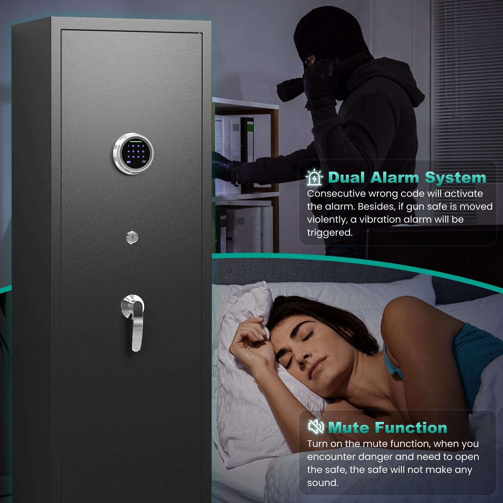 Kavey 4-5 Rifle Gun Safe, Deeper and Larger Gun Safe with Backlit Digital Keypad, Removable Shelf & Adjustable Gun Rack