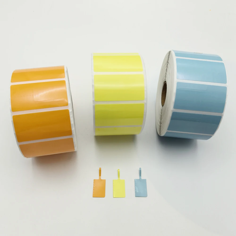 

High-Gloss Thermal Transfer Label Paper Printable 1 X 1 7/8 Inch Blue/Yellow/Orange PET Jewelry Label for Jewelry Price Tag