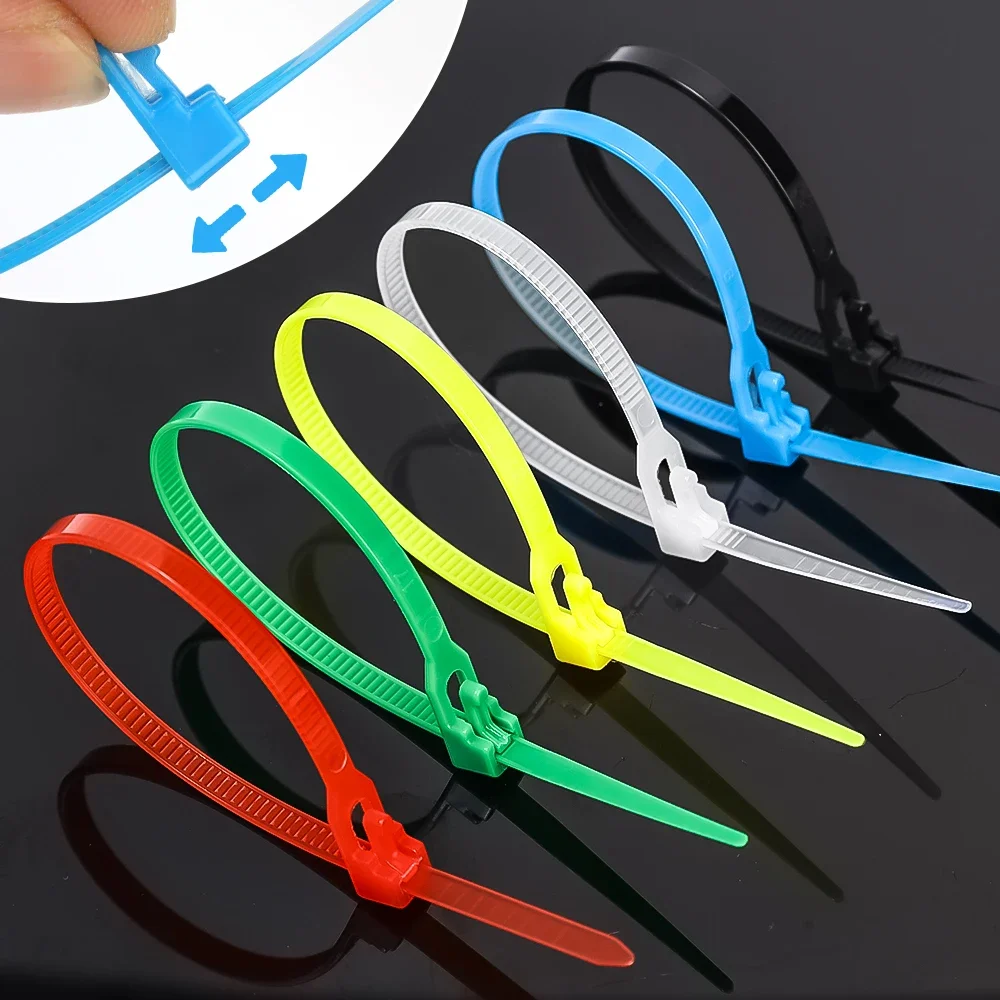 100-500PCS Adjustable Nylon Cable Ties Releasable Fastening Loop Wire Binding Wrap Straps Home Office Slipknot Loose Cables Tie