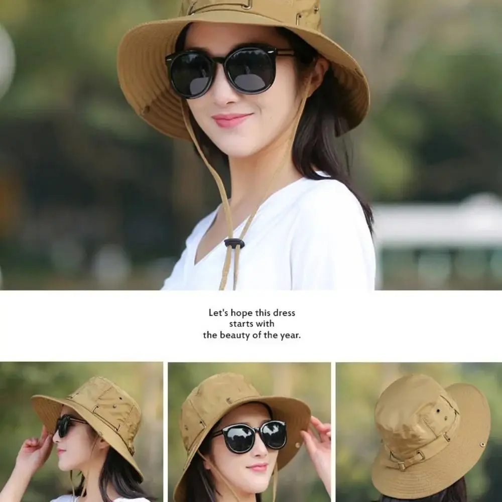 Wide Brim Large Brim Fisherman Hat Sunscreen Double-sided Sunscreen Bucket Cap UV Protection Solid Color Fishing Hat Travel