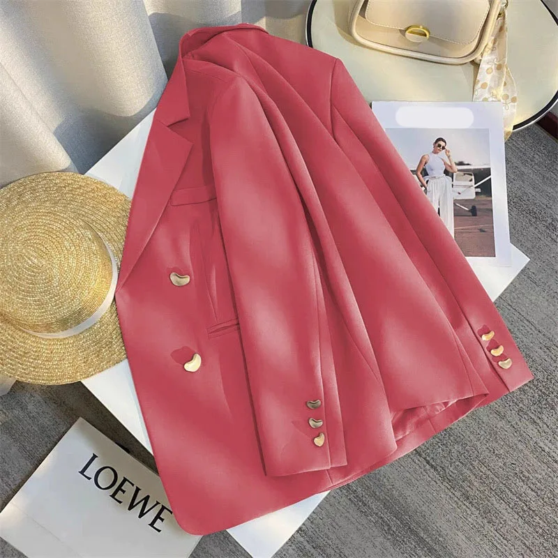 High-End Metal Buttons Office Lady Blazers Elegant French Style Retro Long Sleeve Blazer Simple and Stylish Casual Suit Jacket