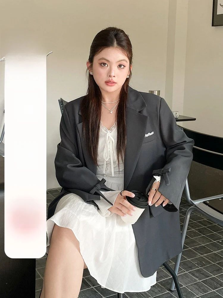 Fashionable Early Spring Outfit Large Size Women's High Waist Suit Jacket Dress Two Piece Set Korean Style Long Sleeve Dress