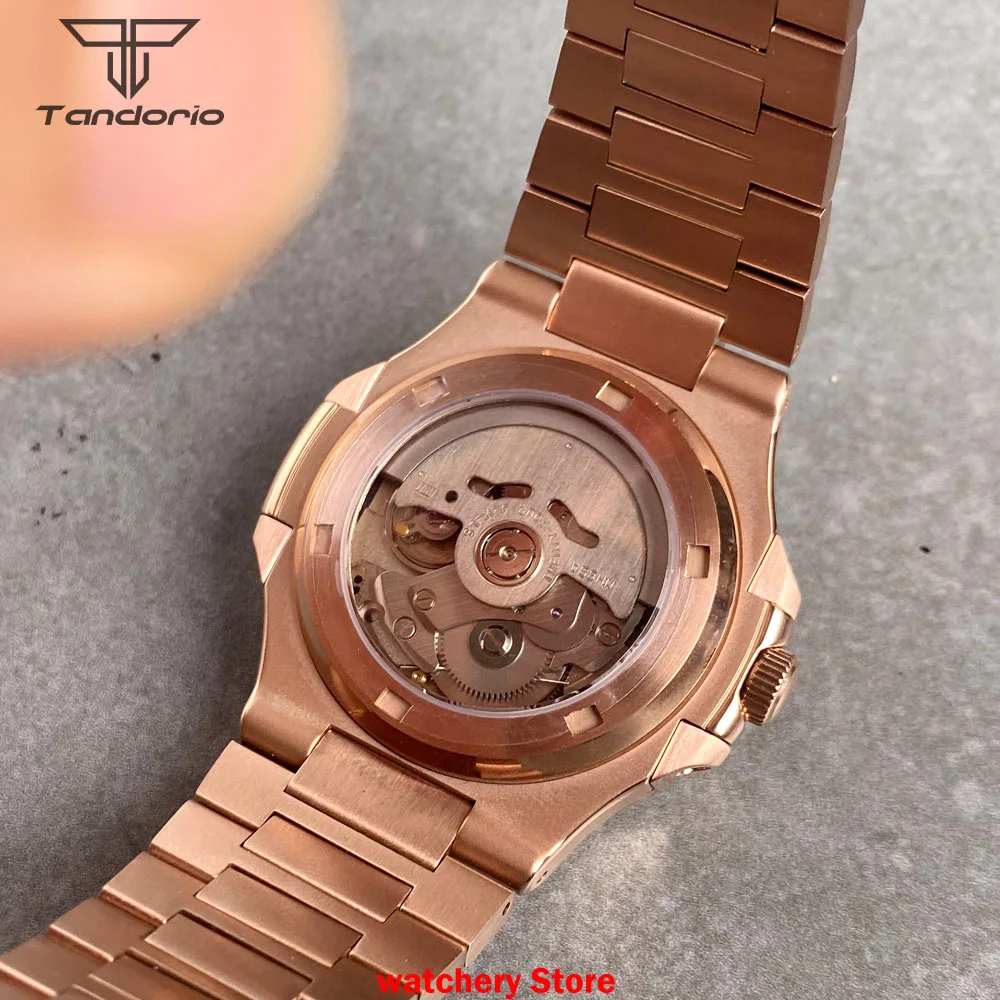 Jam Tangan Pria Retro Klasik Sporty Gerakan Otomatis NH35A Persegi Emas Mawar 40Mm Baru Kustom Gelang Baja Kaca Safir