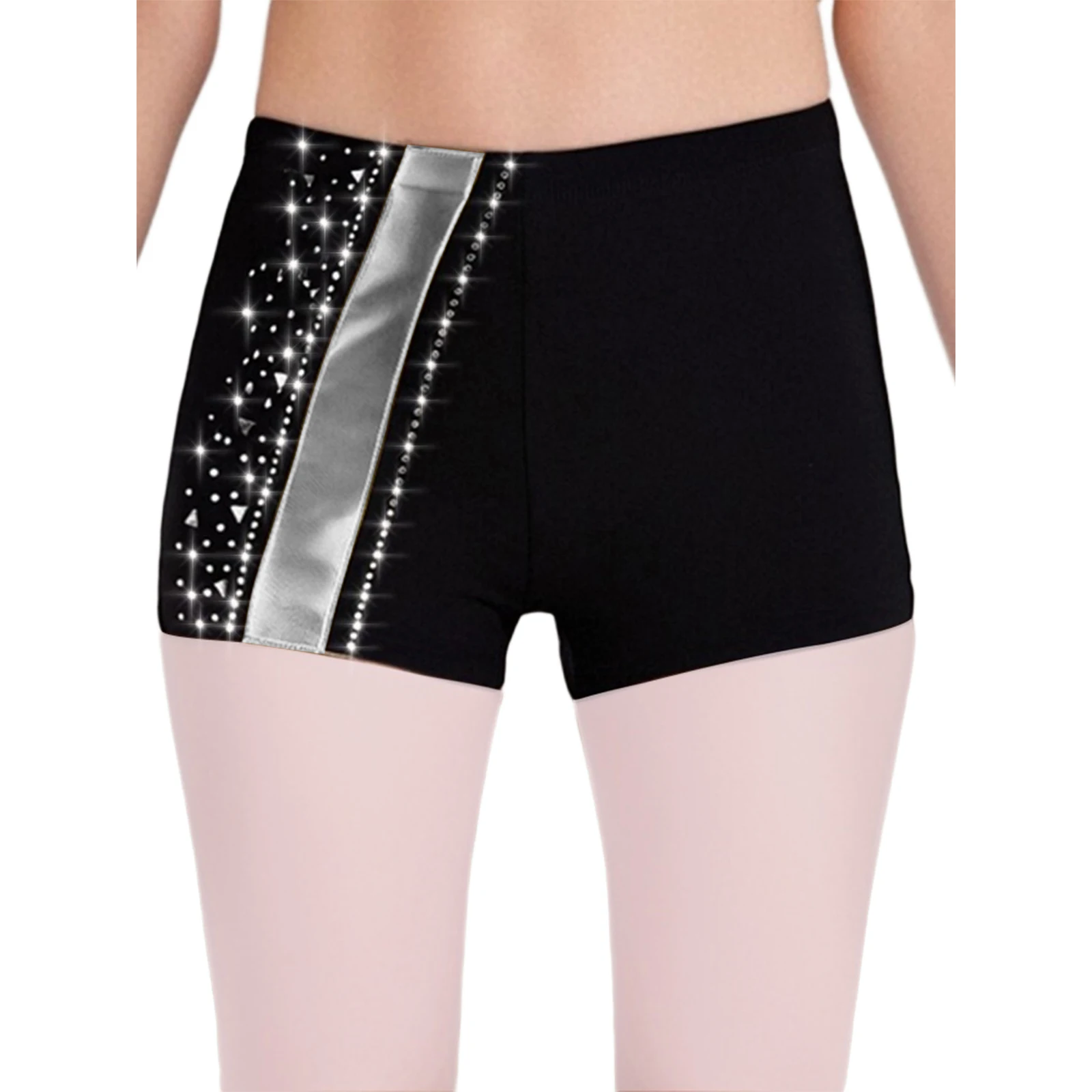 Kids Girls Gymnastics Sports Shorts Elastic Waistband Rhinestones Short Pants Ballet Dance Figure Skating Yoga Workout Dancewear