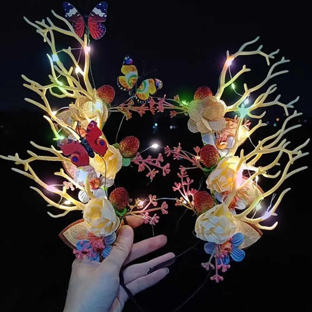 عقال أضواء LED LED توهج عقال الملونة الراتنج وامض عقال البلاستيك مضيئة مضيئة الغزلان القرن رباط شعر الاطفال هدية