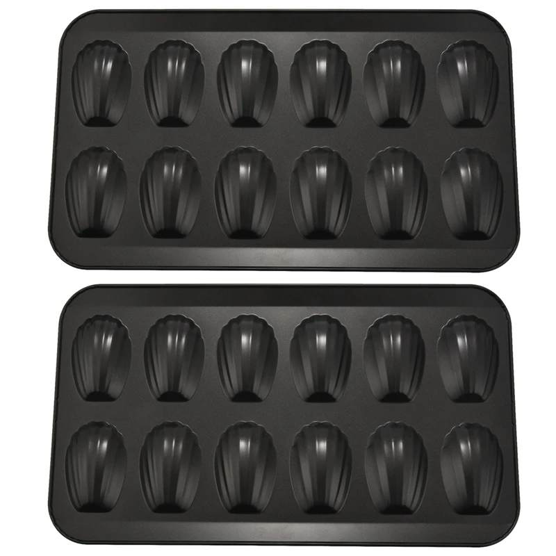 2 Packs Non-Stick Madeleine Pot, Baking Mold 12 with Shell Cake Baking Tray Chocolate Non-Stick-A09G