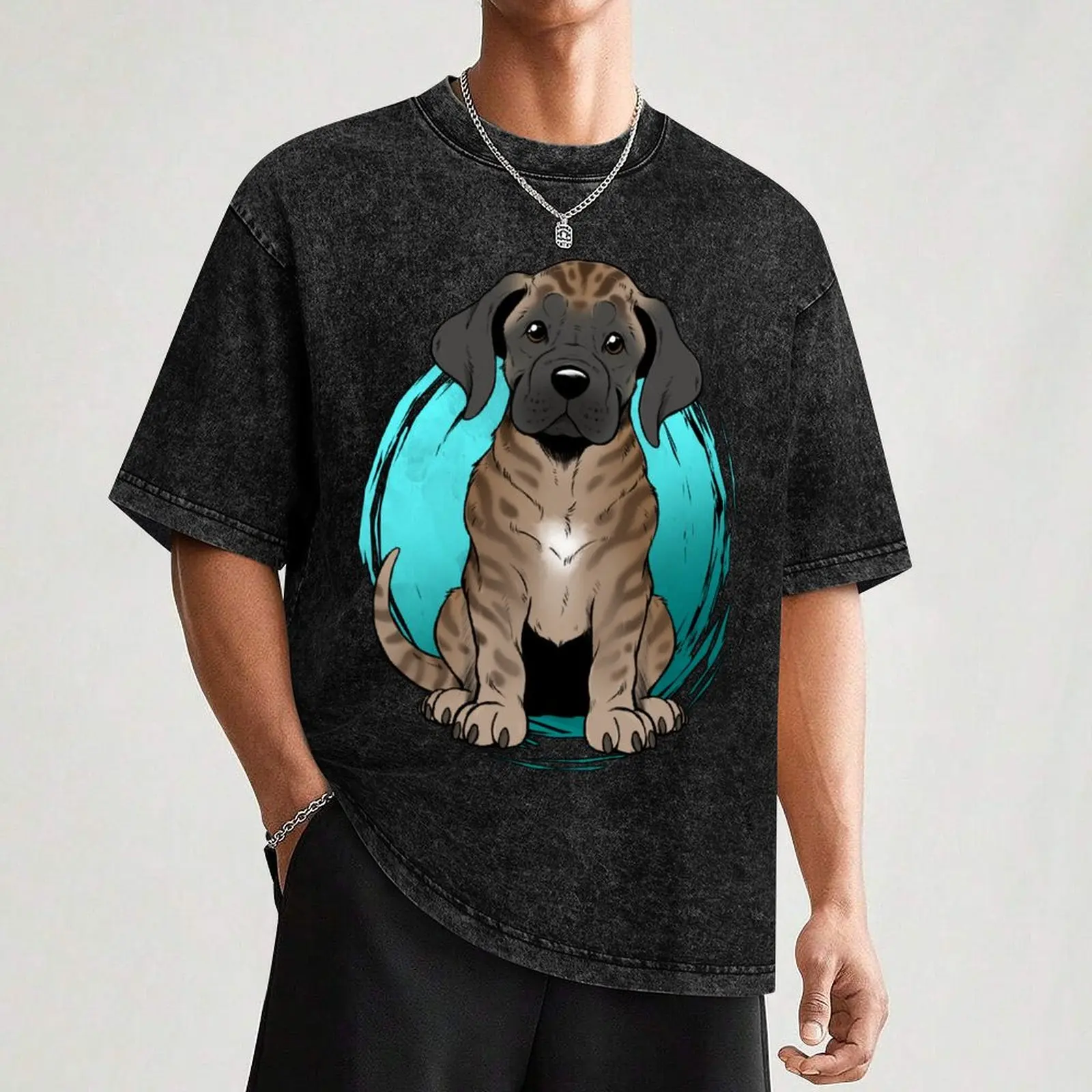 Cute Brindle English Mastiff Puppy Smiling T-shirt maglietta grafica oversize vintage maglietta oversize da uomo