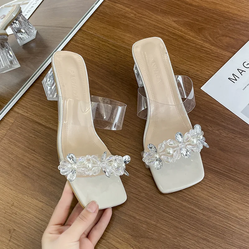 Women Fashion Shiny Crystal High Heels Sandals Women Summer New Transparent Pvc Heeled Pumps Ladies Party Slippers Plus Size 42