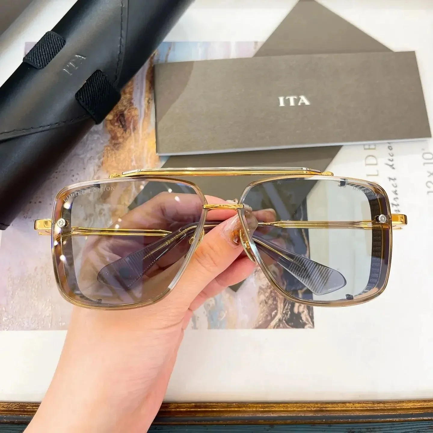 

Original ADITA DTS121 MACH SIX LIMITED EDITION titanium Men Sunglasses Trendy Oversized Driving Anti-Glare Women Couple Eyewear
