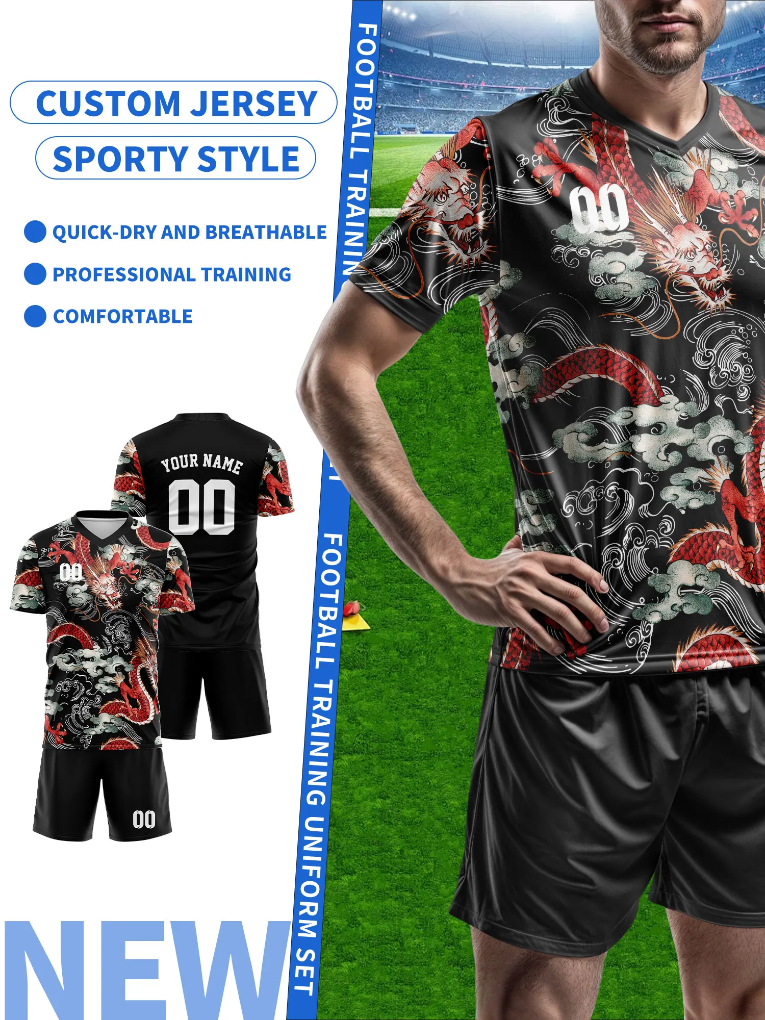 

Создайте свой собственный футбольный джерси | Индивидуальное имя и номер | Дышащая футболка для тренировок по футболу, быстросохнущая ткань для футбольной формы