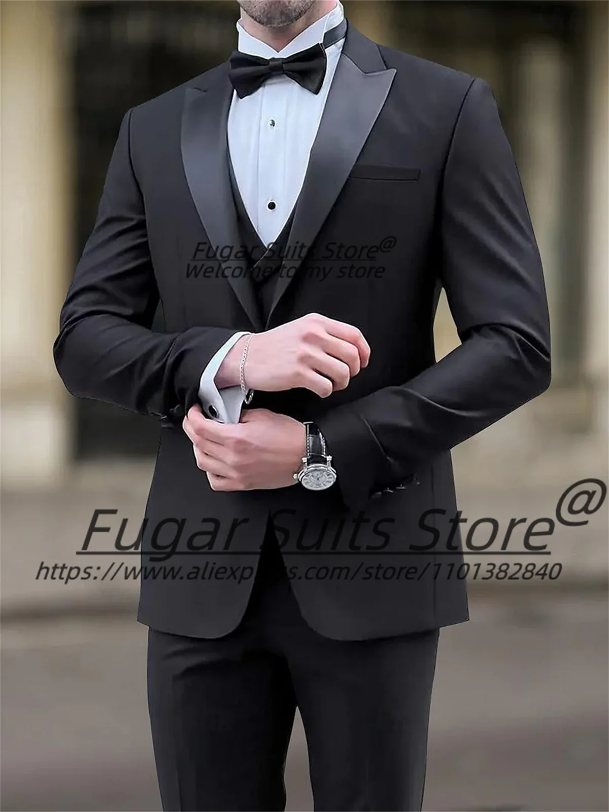 Luxuly Champagne Wedding Suits For Men Slim Fit Peak Lapel Groom Prom Tuxedos 3 Pieces Sets Elegant Male Blazers Costume Homme