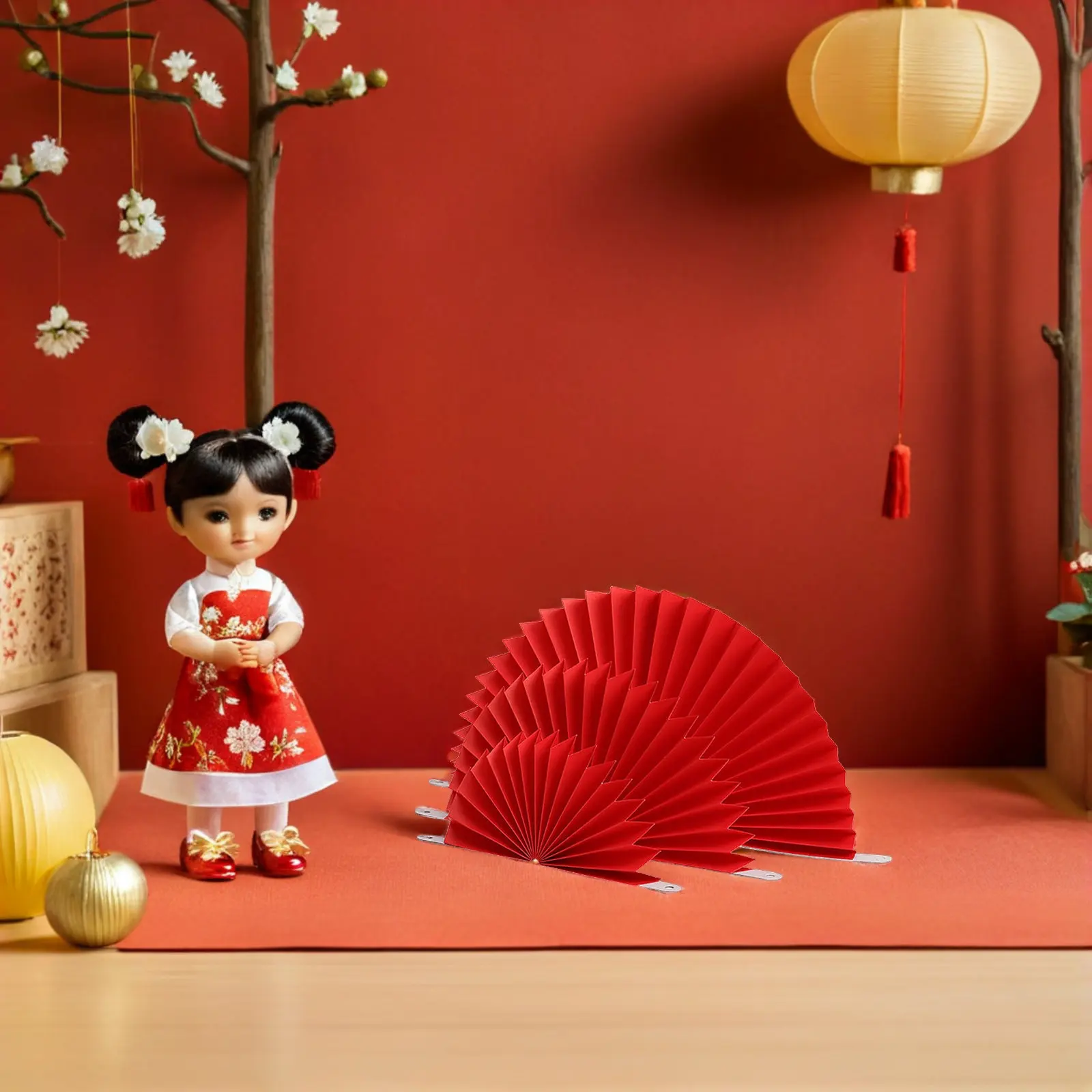 6pcs Chinese Red Folding Hand Fan for Photography, Dance, Home Decor, Festival Gift – Elegant Traditional Fan