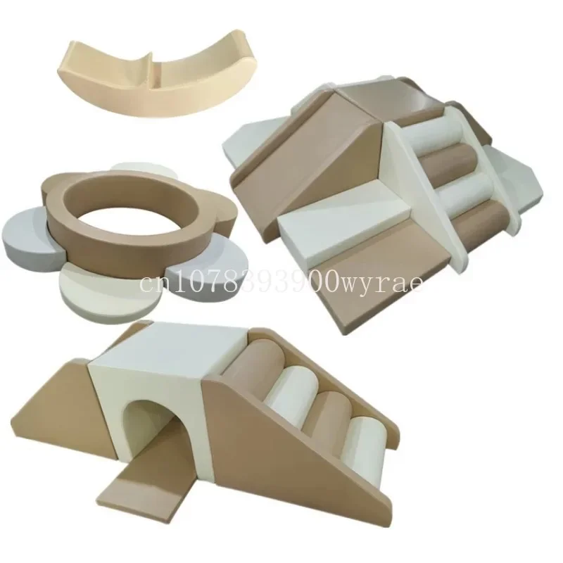 Customized children indoor outdoor rental hire soft play climbing tunnel soft play equipment set tan Beige white soft play set