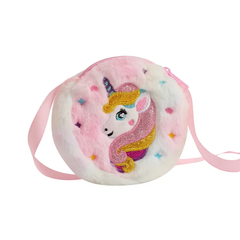 1 Pc Mini Cute Unicorn Coin Bag for Toddler Girl Sweet Cartoon Princess Plush Unicorn Shoulder Bag Baby Hair Clip Necklace Bag