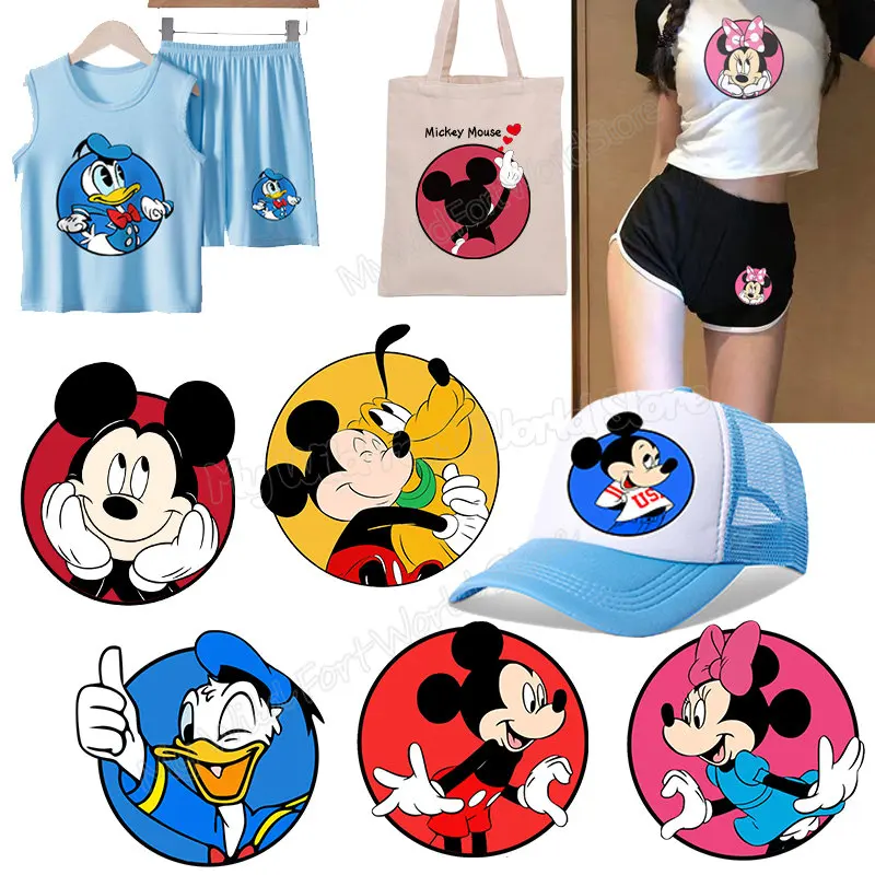 Mickey Minnie Mouse Clothes Sticker Donald Duck Pluto Clothing Patches Iron on Patch T Shirt Pants Applique Hot Transfer Sticker