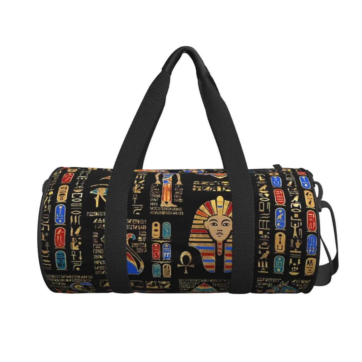 

Egyptian Hieroglyphs And Deities On Black Large Duffle Gym Bag Multi-Functional Duffle Travel Bags Handbags Fitness bag