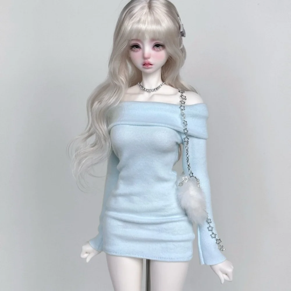 bjd doll clothes suitable for 1-4 size one-line shoulder long sleeve wrap hip skirt 2 color into doll accessories