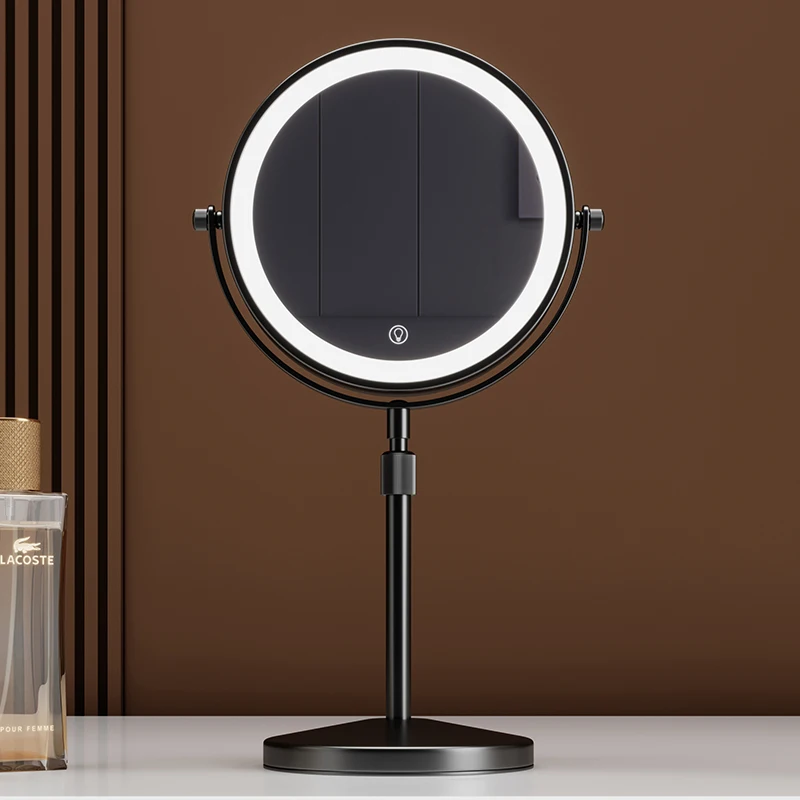 Desktop Double-Sided HD Mirror with LED Light, European Style Vanity Mirror, Two-Sided Makeup Mirror