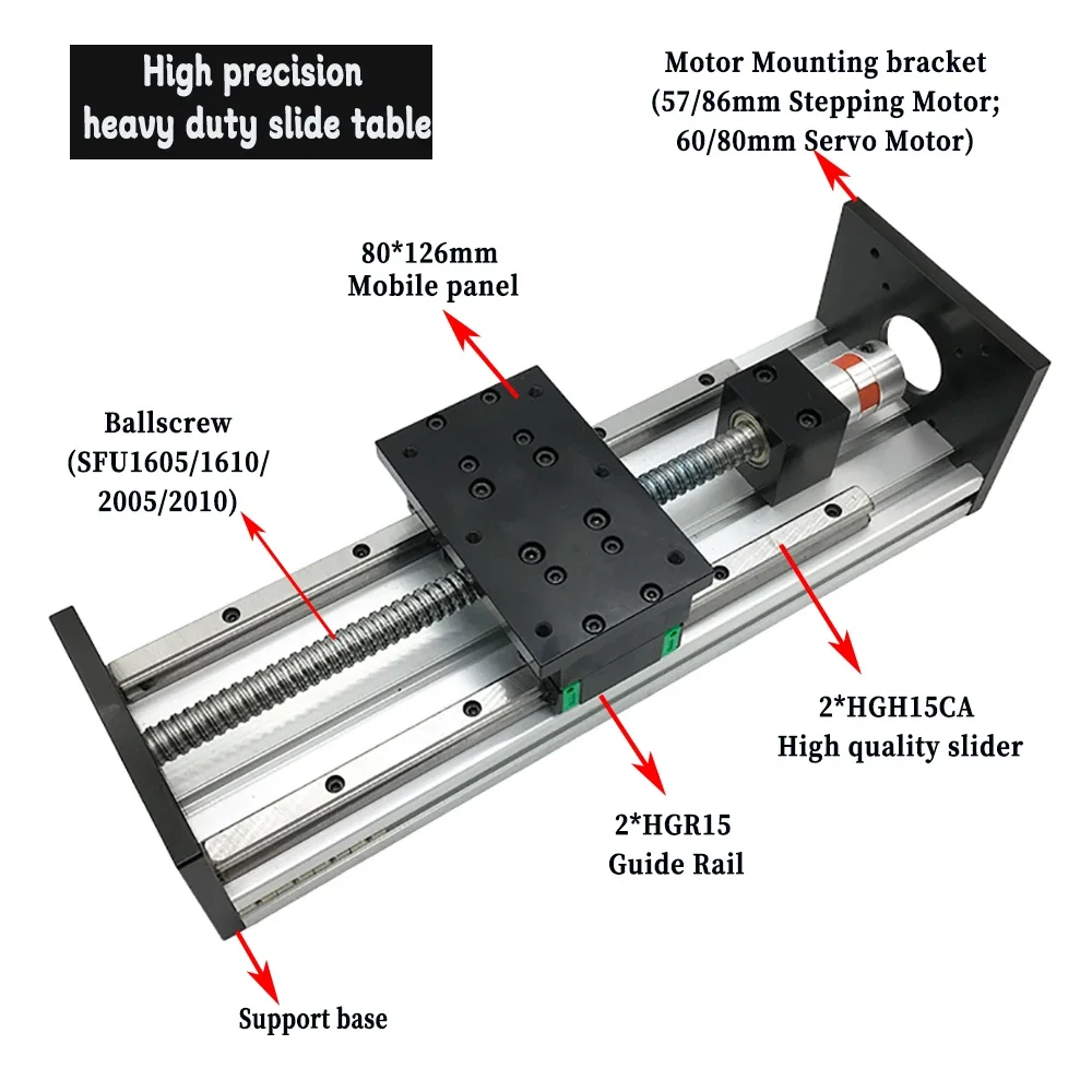 Double Linear Guide 120mm Sliding Table1605/1610/2005/2010 BallScrew 50-1000mm Stroke  XYZ Axis Stage Linear Actuator CNC Router