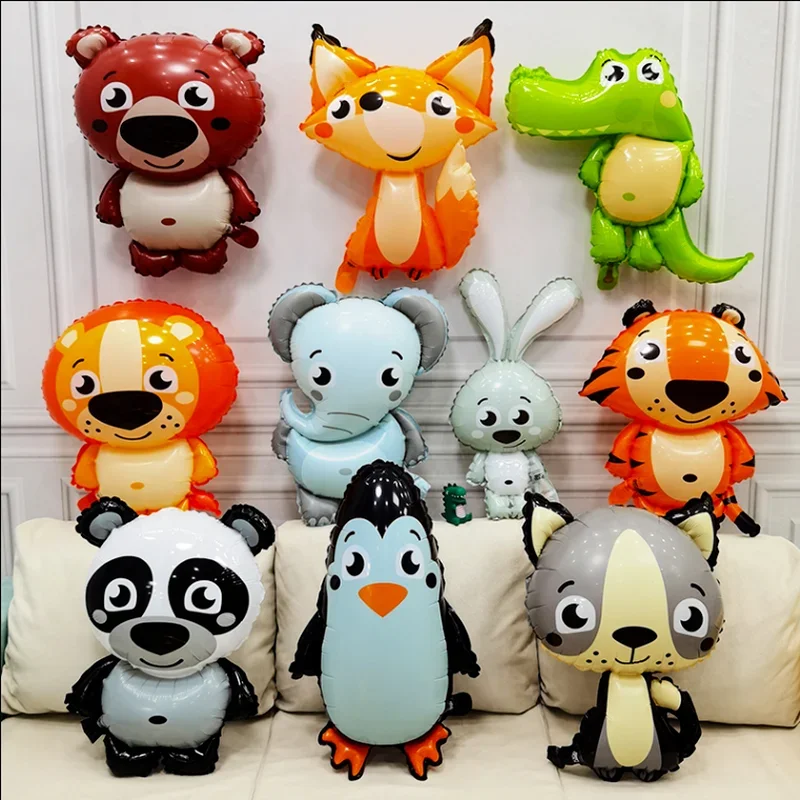 Jungle Cartoon Animal Foil Balloons Fox Penguin Hippo Tiger Crocodile Air Balls Birthday Party Baby Shower Decorations Globos