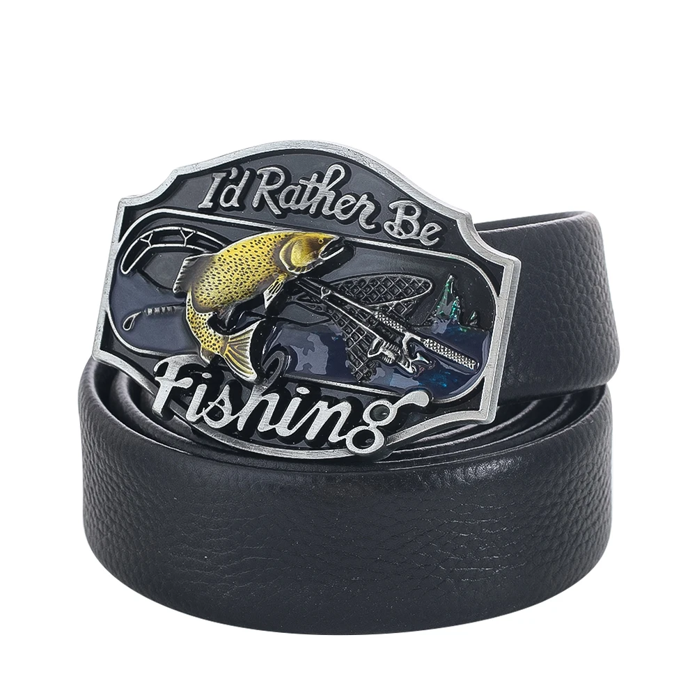 3D Metal Fishing Enthusiast Belt, Buckle Vestuário, ornamento, Western Cowboy Acessórios, artesanato de couro DIY para homens